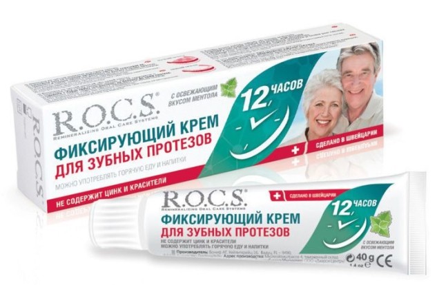 РОКС ROCS Фиксирующий крем для зубных протезов (ментол), 40г